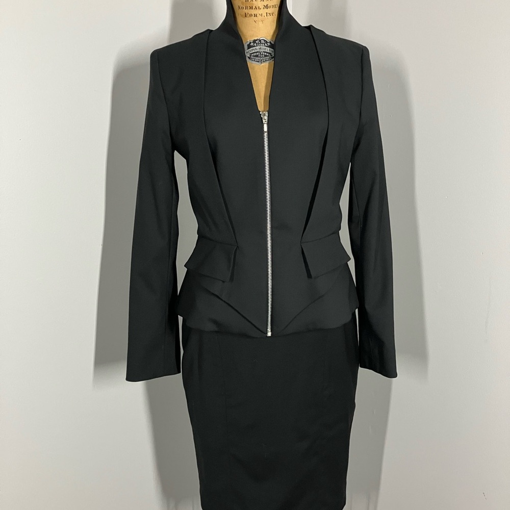 Chic Black Blazer with Skirt